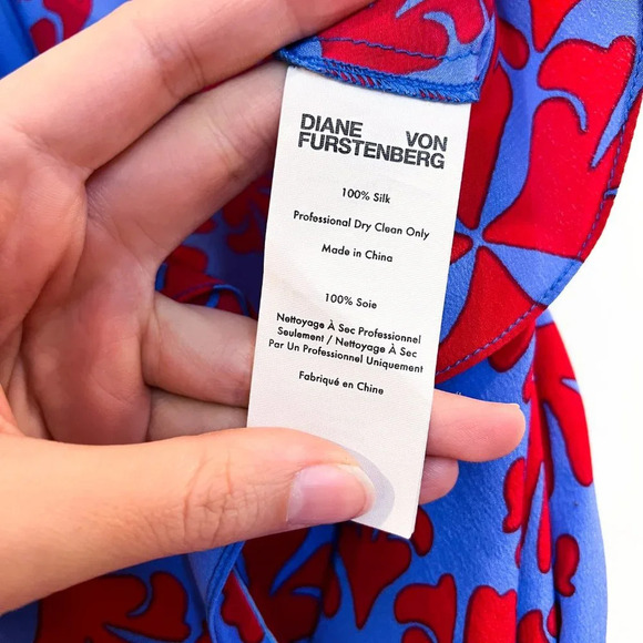 Diane Von Furstenburg 100% Silk Red Blue Preppy Tie Waist Jacquard Mini Dress 2 - Picture 7 of 8
